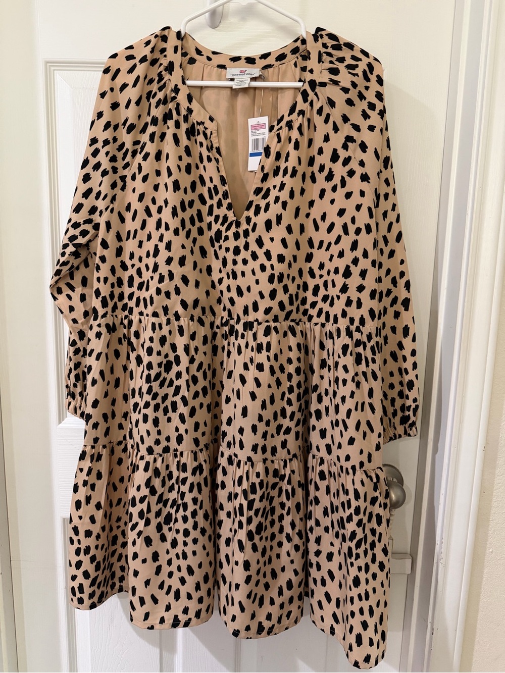 Vineyard Vines Beige Dress with Black Spot Print